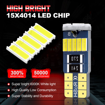 2X T10 LED License Plate Light 168 194 W5W Bulbs 1000Lm Super