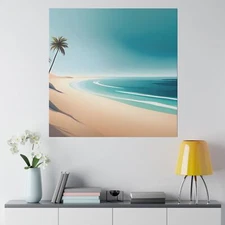 Ocean Beach Sea Shore View Blue Sky Beautiful Decor Painting Art Matte Canvas