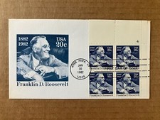 1982 20c Franklin D. Roosevelt 1950 Andrews Cachet Plate Block FDC 121/2500