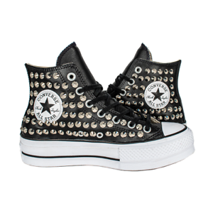 CONVERSE PLATFORM PELLE NERA PERSONALIZZATA CON BORCHIE argento Clean | eBay