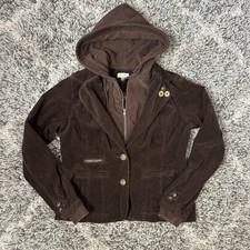 Maurices Y2k Brown Corduroy Blazer Hoodie Sweatshirt Jacket W/ Hood M 90s