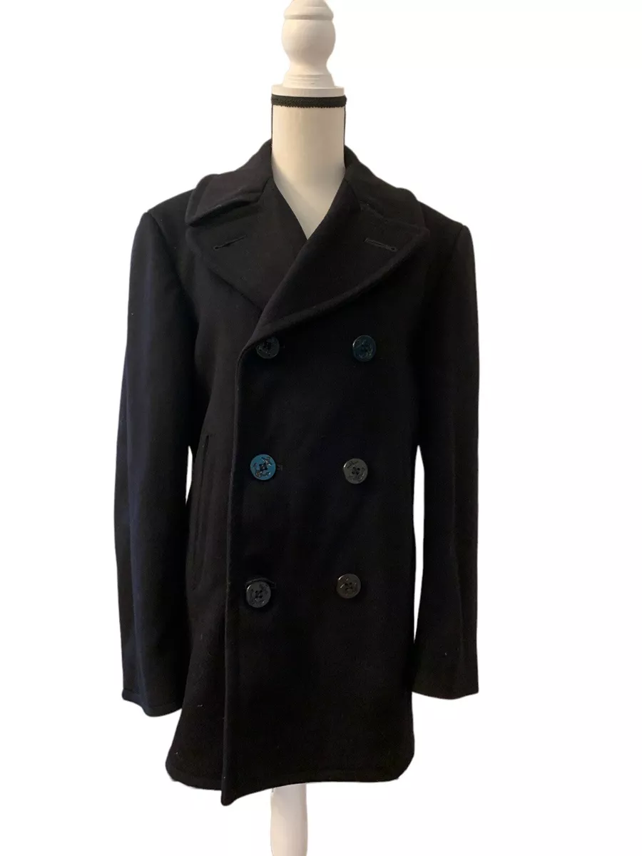 1967 Vintage Vietnam Wool Kersey Double-Breasted Peacoat Men’s 36R Black  USA 60s