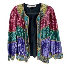 Laurence Kazar Vintage Evening Jacket Womens 1X 100 Silk Beaded Sequin NEW