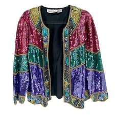 Laurence Kazar Vintage Evening Jacket Womens 1X 100% Silk Beaded Sequin NEW