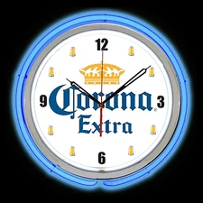 15" Corona Extra Beer Sign Double Neon Clock Blue Neon Man Cave Bar Garage
