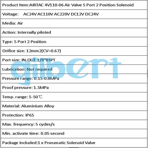 4V110-06 12V/24V/110V/220V 1/8" BSPT 2 Positions 5 Ways Pneumatic Solenoid Valve - Picture 2 of 10