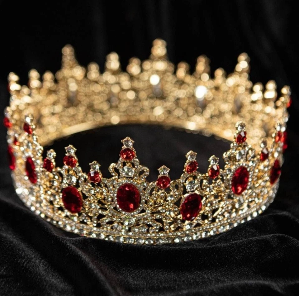Coroa de cristal vermelha real para festa, casamento, peça de cabeça, joias, presente de aniversário - Imagem 2 de 3