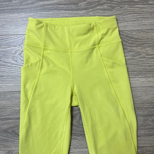 Lululemon Time To Sweat Crop 23 Lemon Vibe Neon Yellow Leggings Luxtreme sz 4 - Picture 20 of 23