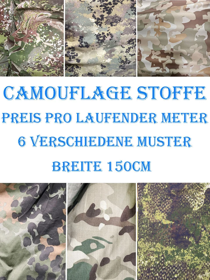 MARKENLOS Camouflage Stoffe aus Baumwollgemisch, Tarnmuster, Bundeswehrstoffe, Armeestoff,