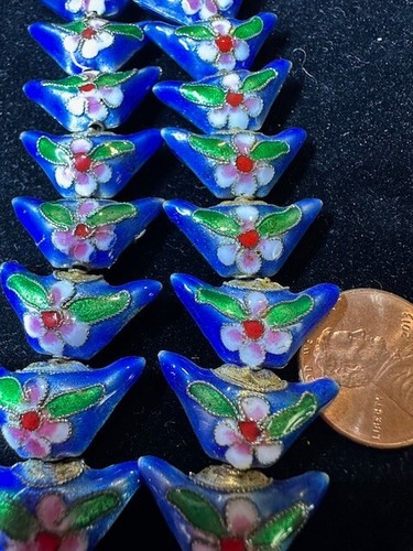 Pair of Vintage Chinese Cloisonne Enamel Beads Lantern Shape Flowers 21mm x 11mm - Picture 24 of 54