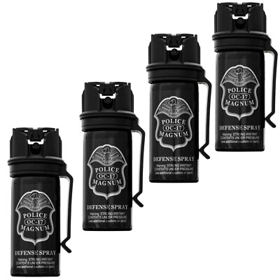 4 POLICE MAGNUM Pepper Spray 2oz Stream Flip Top Belt Clip Self Defense Security
