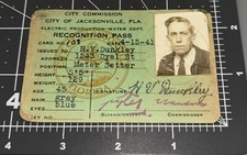 1940s Jacksonville FL Florida WATER METER MAN Company WWII Antique PHOTO ID CARD