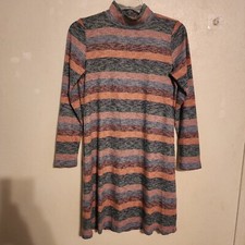 American Eagle Multicolor Striped Mock Neck Long Sleeve Short Dress Size M