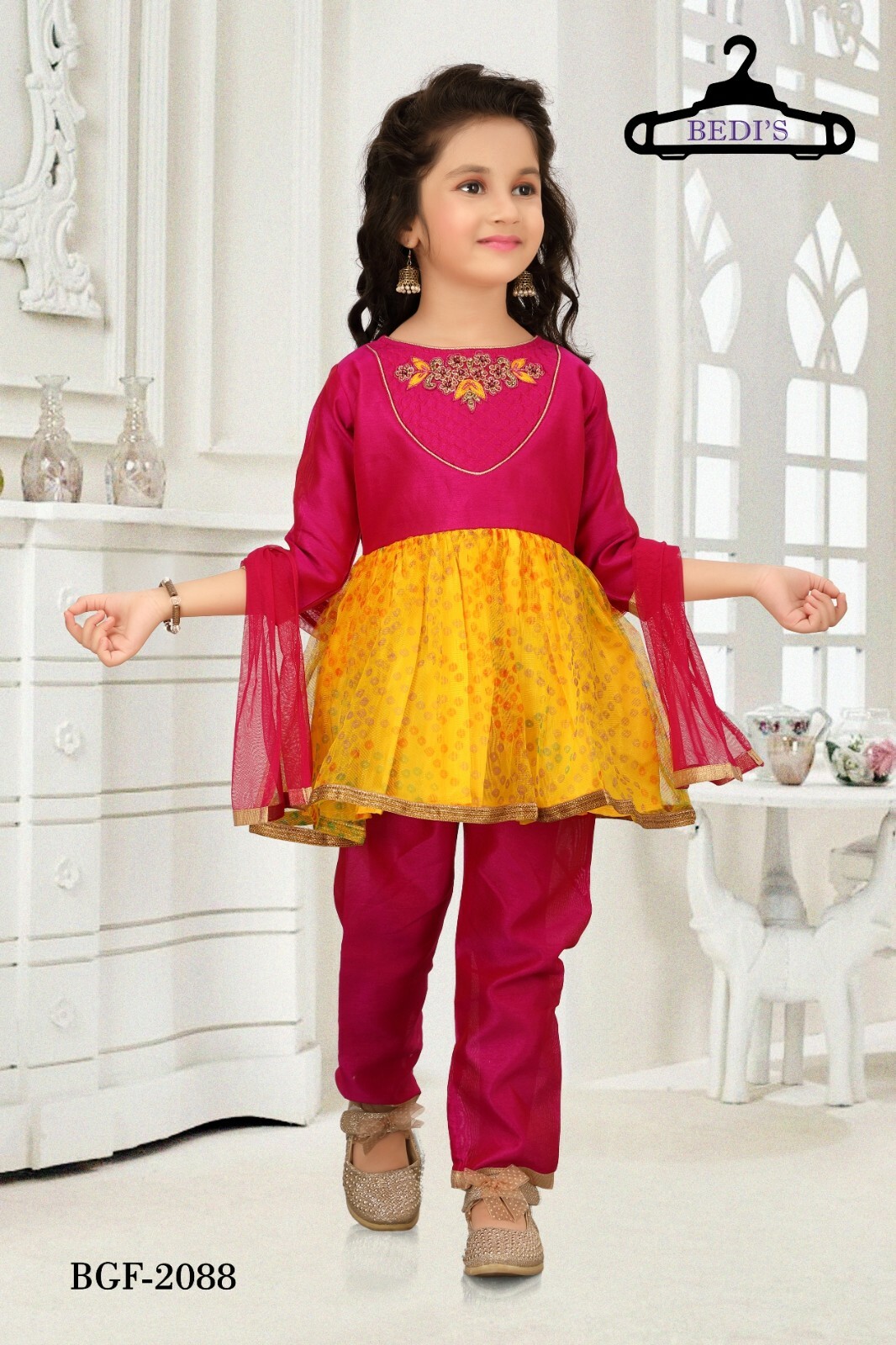 Bebé Niña Anarkali Churidar Vestido Levito Estilo Indio 3 Piezas Traje Mehndi Jaago