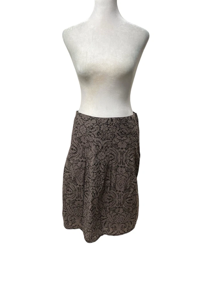 Falda H&M 2 Tonos Marrón Estampado Cachemira/Floral Plisada 100% Algodón Cremallera Lateral Talla 6 Foto 2 de 4