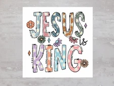 Jesus Is King Floral Daisy Faith Fabric Panel Craft Sewing Fabric Block A267