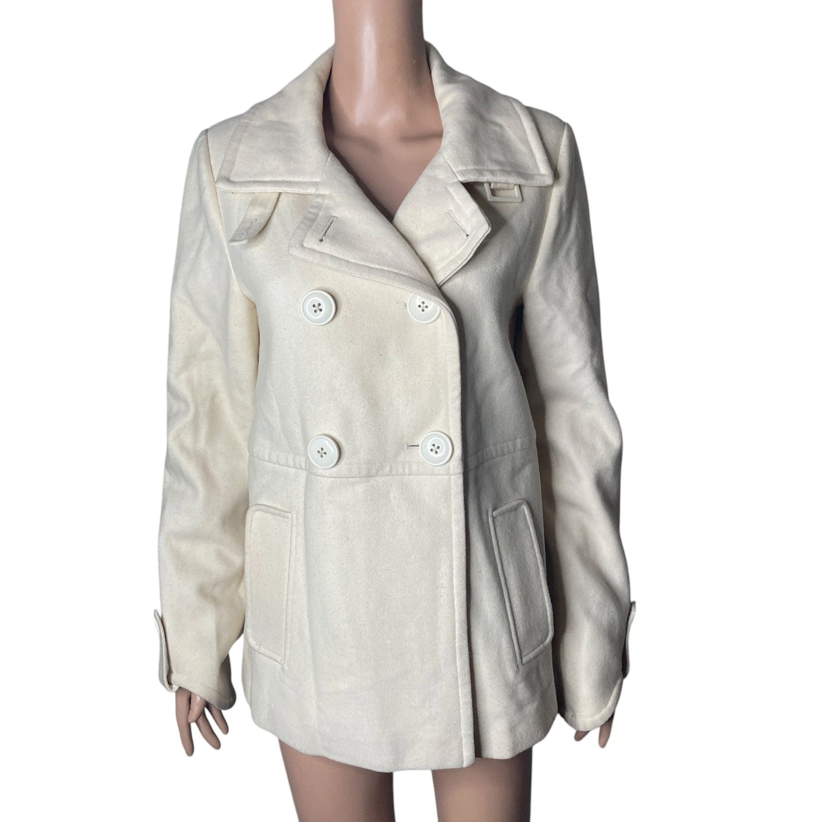 OFF WHITE Cappotto capospalla vintage lago rasoio donna misto lana medio bianco sporco