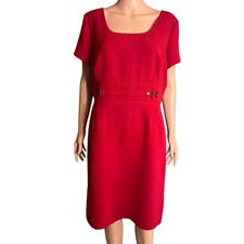 Tahari ASL Red Shift Dress Size 16 Short Sleeve Midi Career Cocktail Career 