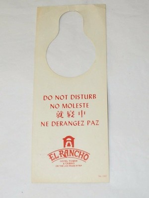 EL RANCHO Hotel Tower & CASINO Do Not Disturb/Early Maid Service Door Sign 1950s