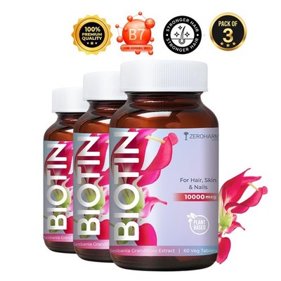 3x ZERO.HARM Biotin 10000mcg Hair Skin Nails 60 Tabs