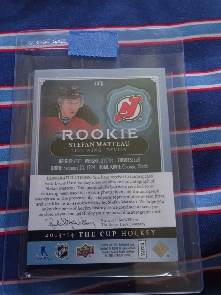 2014 UD THE CUP STEFAN MATTEAU #113 ROOKIE AUTO PATCH 50/249 - Image 2 of 2