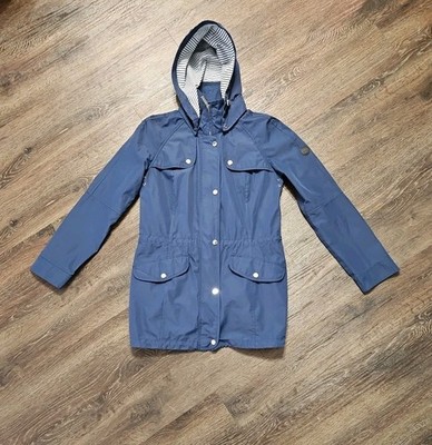 Michael Kors Anorak Jacket Women s Small Navy Blue Striped Hooded Lightweight