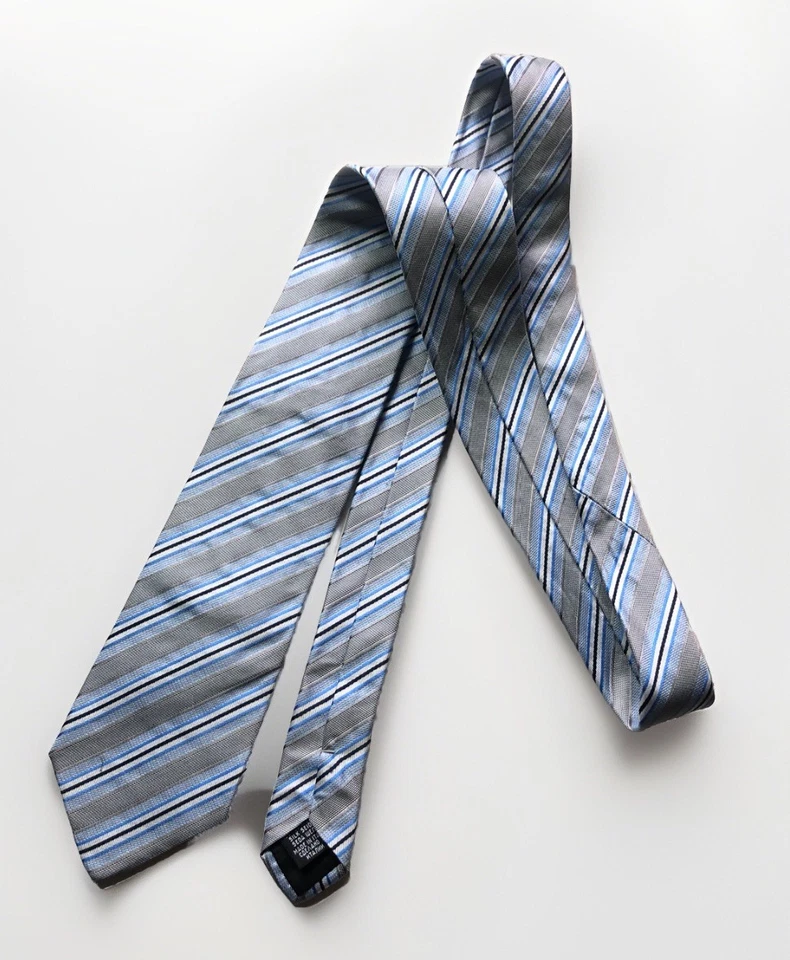 Contemporary Hugo Boss BOSS Silk Striped Tie - Blue, Grey & Black - Image 3 of 4