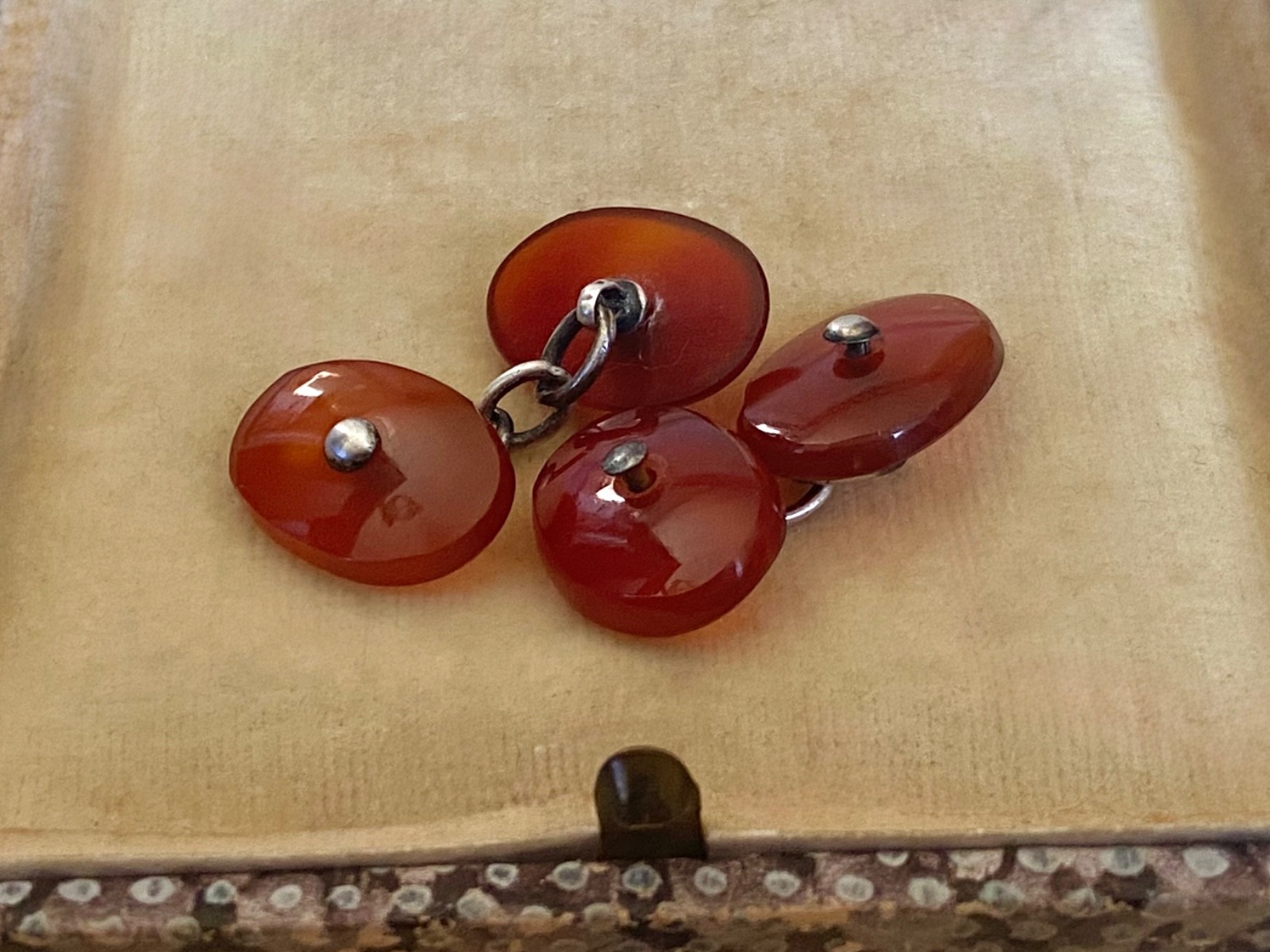Antique Solid Silver & Carnelian Cufflinks, c. 19… - image 1