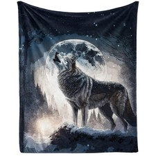 Howling Wolf Blanket Cool Themed Printed Throw Warm Soft Cozy 50x60 Inch