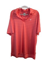 Callaway Opti-Dri Golf Shirt Men's XL Coral White Striped Short Sleeve Polo
