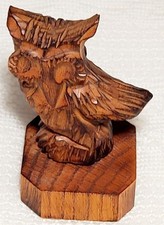 Rustic Owl Hand Carved Figurine Small Wood Carving Wooden Statue 4" x 2.5" Vtg