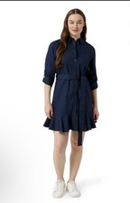 Chaps Ladies Atlantic Button Front Shirt Dress Navy Blue Medium Cotton Capsule