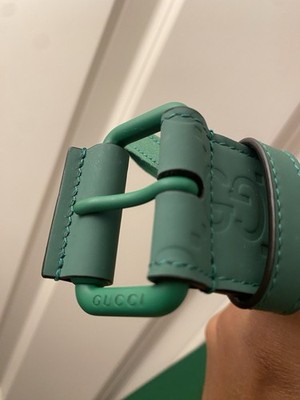 Mens Gucci Green Rubber Effect Leather GG Belt Size 90/US 32  display picture 2