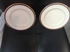 Minton St James Teaplates x 2  Cream Bone China Blue Border Gold Trim 