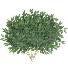 24pcs Italian Ruscus Greenery Stems, 27.6in Artificial Green Leaf Garland Vin...