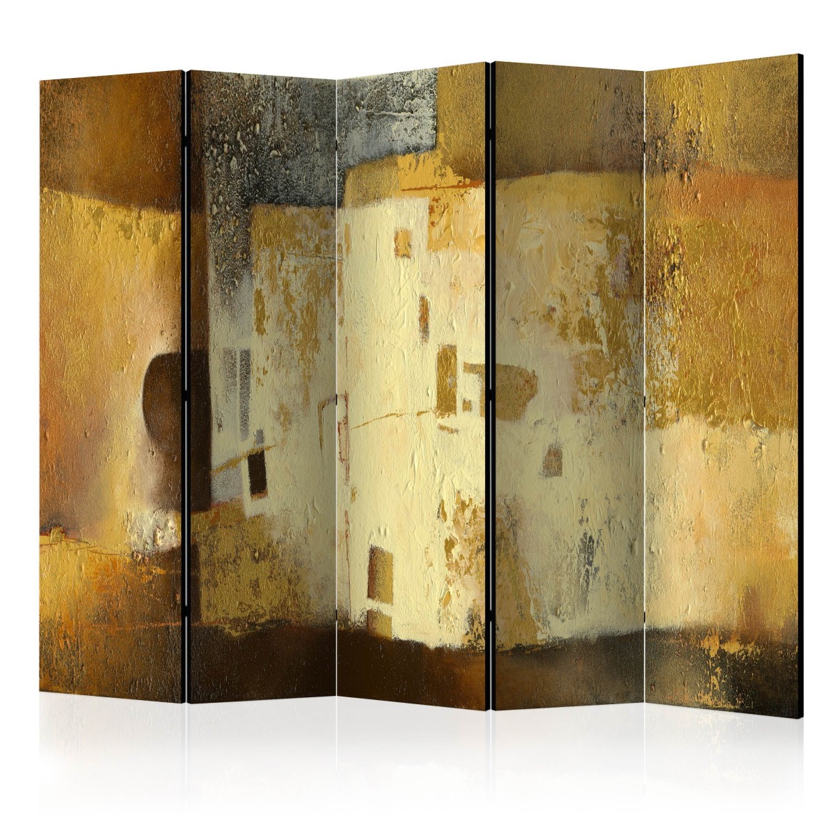 Paravent 5 volets Golden Oddity 172x225cm en toile intissée marron