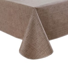 Vinyl Tablecloth with Flannel Backing, Flaxen, Waterproof, Stain-Resistant, E...