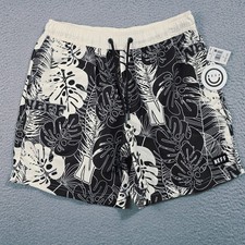 NEFF Palms Swim Trunks Mens Small Black White Board Shorts Skater Floral NWT