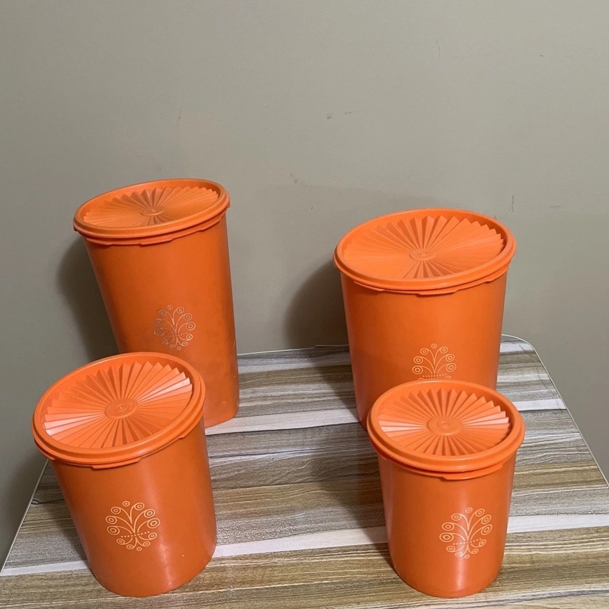 Vintage 1970's Tupperware Servalier Orange Canister Containers w