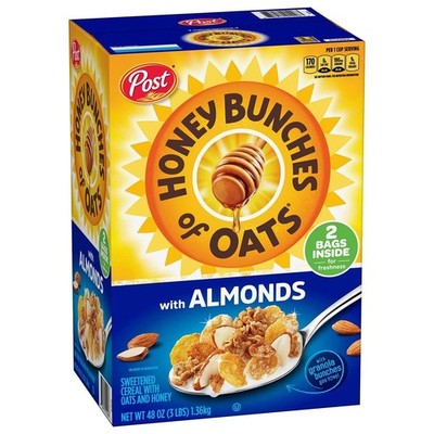 Honey Bunches of Oats with Almonds, crispy corn flakes, grain, 48-ounce box