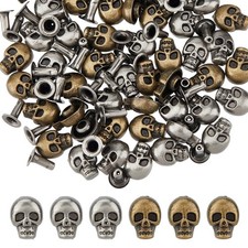 48 PCS 2 Colors Alloy Skull Studs Leather Rivets Metal Point Studs Skel...