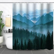 Forest Shower Curtain Green Nature Misty Forest Pattern Waterproof 72x72 In