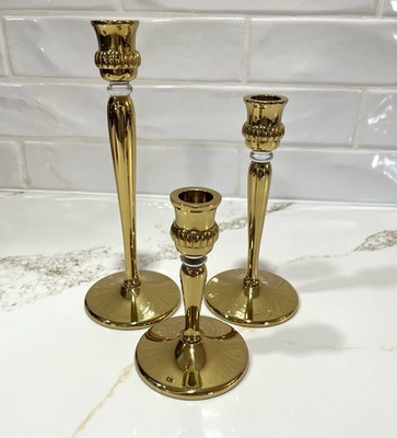 Set of Three Beautiful Brass PartyLite Richmond Candle Holders-Sizes 5'' 7'' 9''