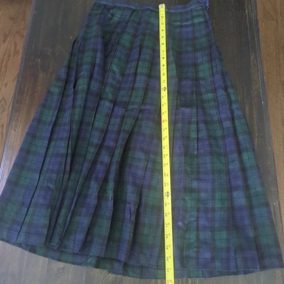 De Colección Pendleton Lana Plisada Midi Falda Negro Reloj Tartán Cuadros 10 Hecho en EE. UU. Foto 3 de 4