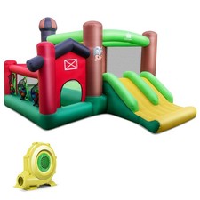 Farm Themed Inflatable Castle Kids Bounce House w/ Double Slides 735W Blower