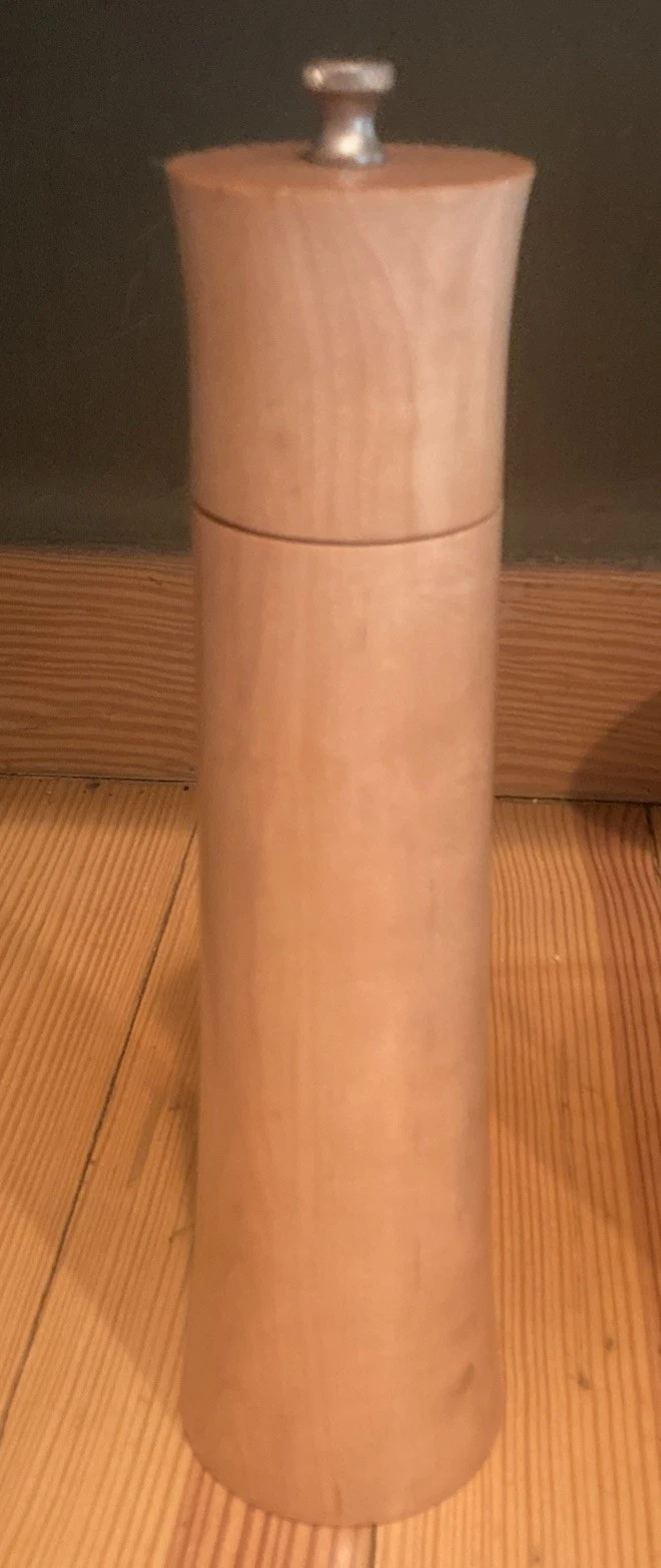 Wooden Tall Pepper Mill Grinder Blonde Wood Beechwood 10 1/2” T 2 3/4” Diameter