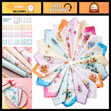 20 Pack Vintage Floral Cotton Handkerchiefs for Women - Soft Embroidered Party F