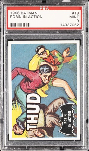1966 Topps Batman Black Bat #18 Robin in Action — PSA 9