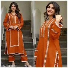 Indian Readymad Party Festive Wedding Rayon Kurta Kurti Pant Set for Women's Gif