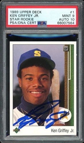 1989 Upper Deck #1 Ken Griffey Jr. Rookie Auto Seattle Mariners PSA 9 Auto 10
